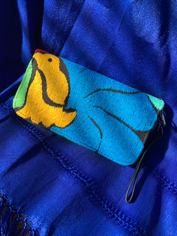 Embroidered Leather Wristlet